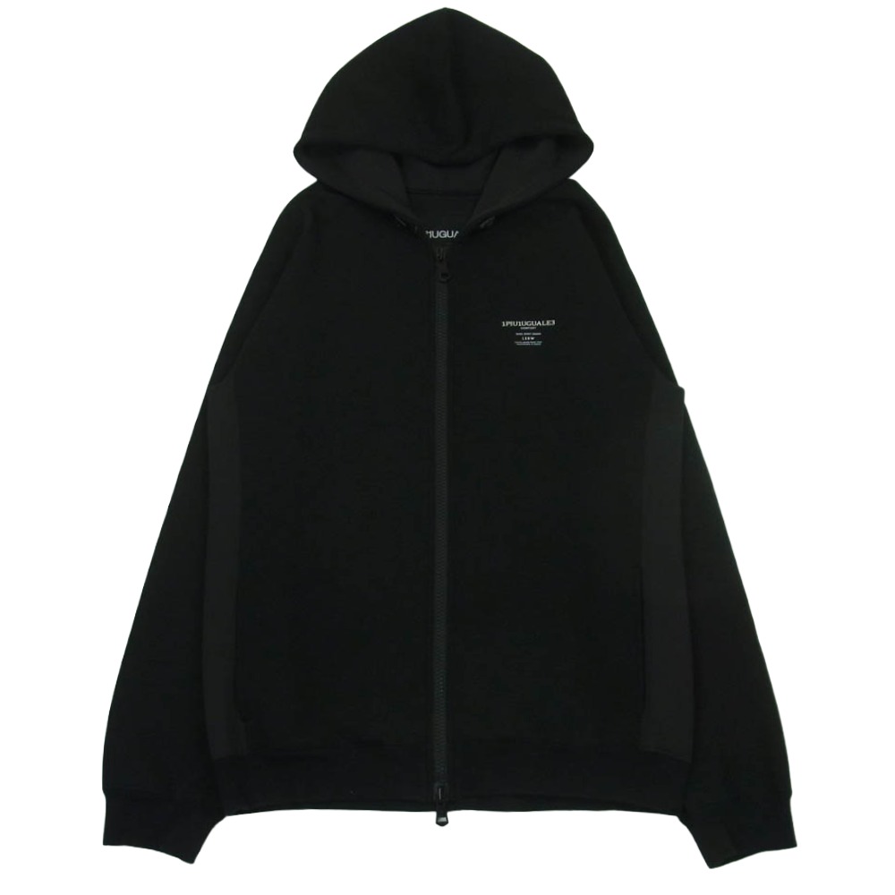1piu1uguale3 ウノピュウノウグァーレトレ CM001 SPORT COMFORT ZIP UP PARKA 素材切替 ロゴプリント ジップアップ パーカー フーディ ブラック系 5 メンズ【古着】【中古】｜ブランド古着 ライフ店