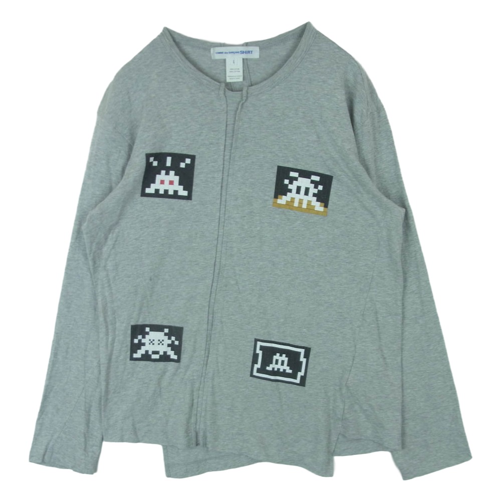 COMME des GARCONS コムデ給仕 22AW FJ-T005 SHIRT Invader 侵略者 捻れ 長袖 カットソー ロング捩り プルオーバー ロンT 薄墨色系 L  メンズ【古着】【中古】