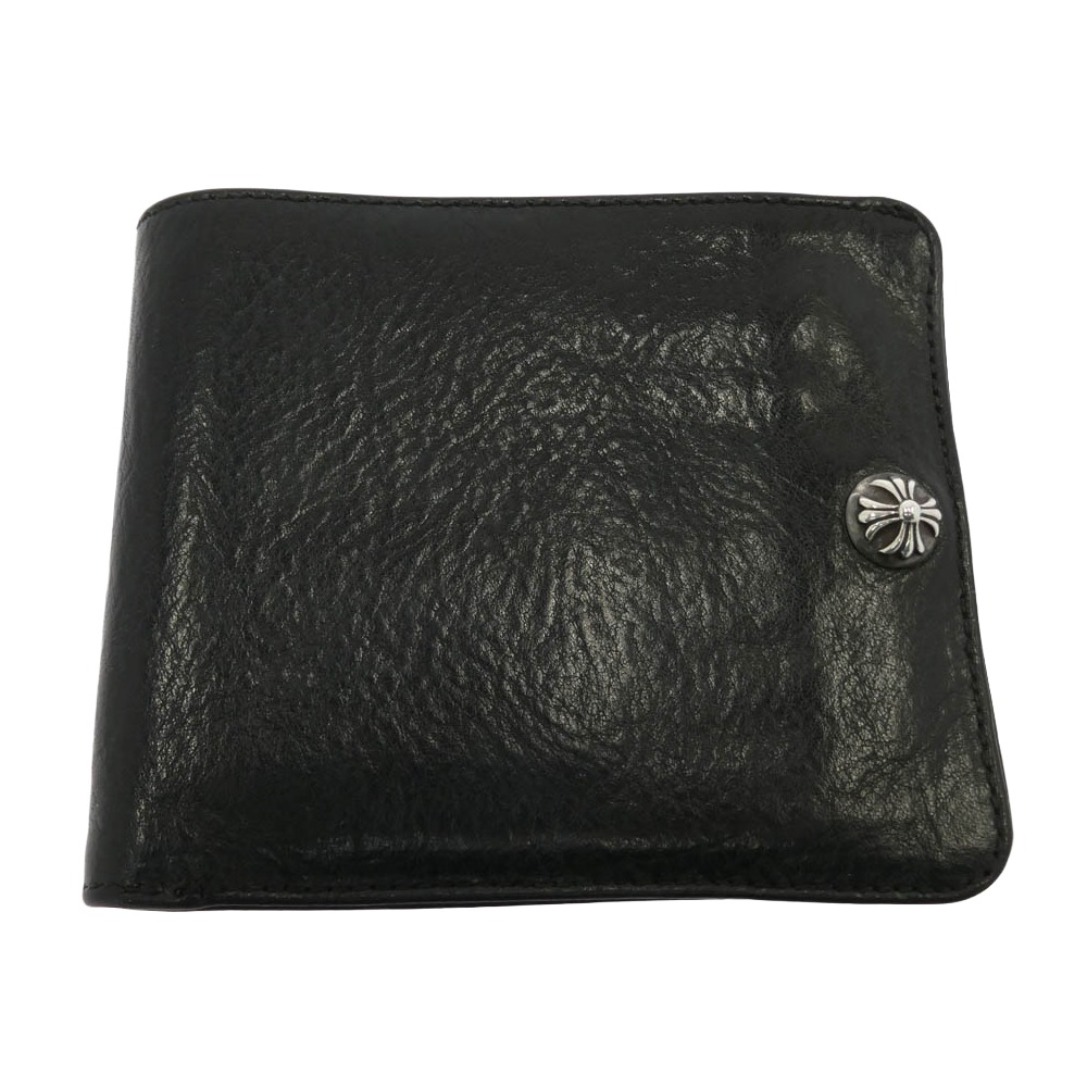 CHROME HEARTS クロムハーツ（原本無） 1SNAP 1スナップ クロスボールボタン レザー コンパクト ウォレット ブラック系 シルバー系 メンズ【中古】