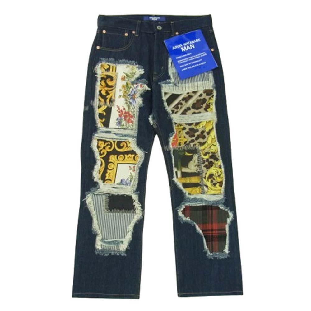 JUNYA WATANABE COMME des GARCONS MAN ジュンヤワタナベコムデギャルソンマン WO-P044-051 綿デニム シルクスカーフ パッチワーク デニムパンツ インディゴブルー系 M 【極上美品】 メンズ【古着】【中古】｜ブランド古着 ライフ店