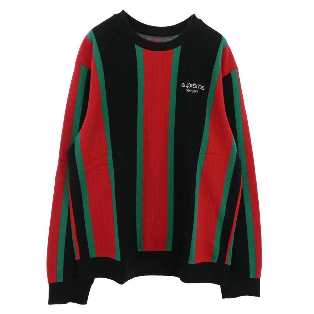 Supreme シュプリーム 17AW ワングラム期 Vertical Striped Pique Crewneck ヴァーティカル ストライプド ピケ 労働者の一団のど首 汗水 M  メンズ【古着】【中古】