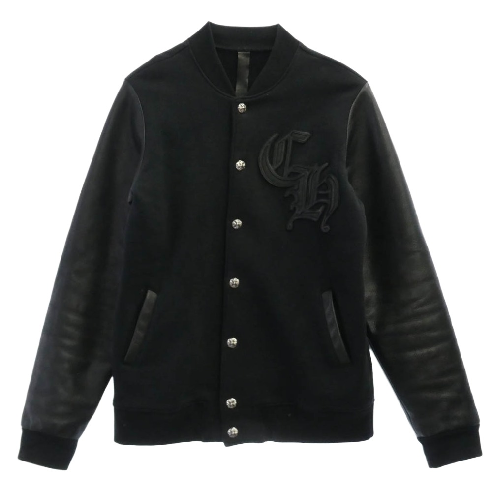 CHROME HEARTS クロムハーツ（原本無） JKT GRP NOT BOMBER CH ワッペンレザー 切り替え スタジャン ブルゾン ブラック系 M メンズ【古着】【中古】｜ブランド古着 ライフ店