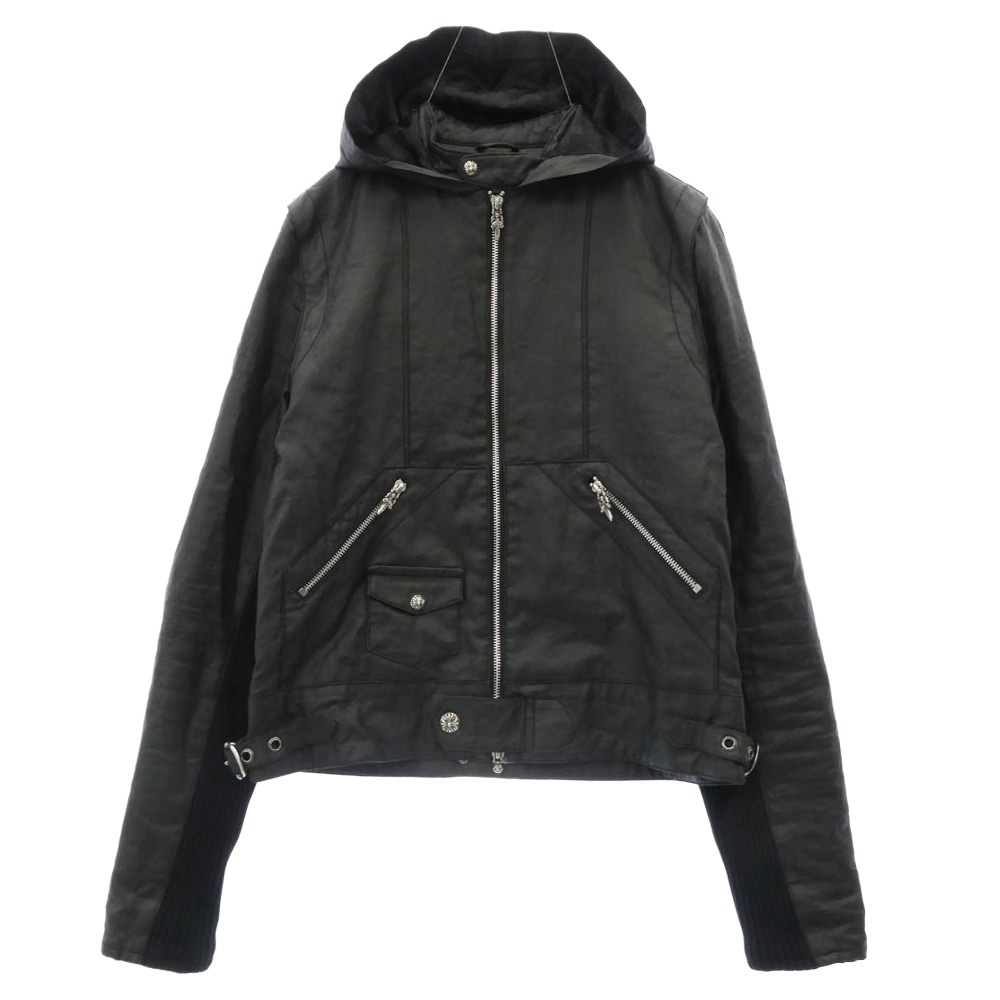 CHROME HEARTS クロムハーツ（原型無） ダガー\u0026クロスボールダブルジップ バックスクロールラベル 上塗り パデッド フーデッド 上衣 上衣 黒いこと系 SM  メンズ【古着】【中古】