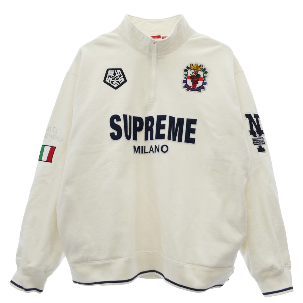 Supreme シュプリーム 22AW Milano Half Zip Pullover ロゴタイプ紋章 ハーフジップ プルオーバースウェット 白いこと系 XXL  メンズ【古着】【中古】