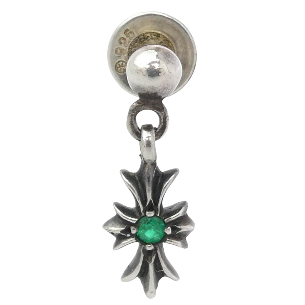 CHROME HEARTS クロムハーツ（藍本無） TNY E CH PLS タイニーECH足し加える落っこちる アフターエメラルド ピアス しろがね色系 緑であること系  メンズ【中古】