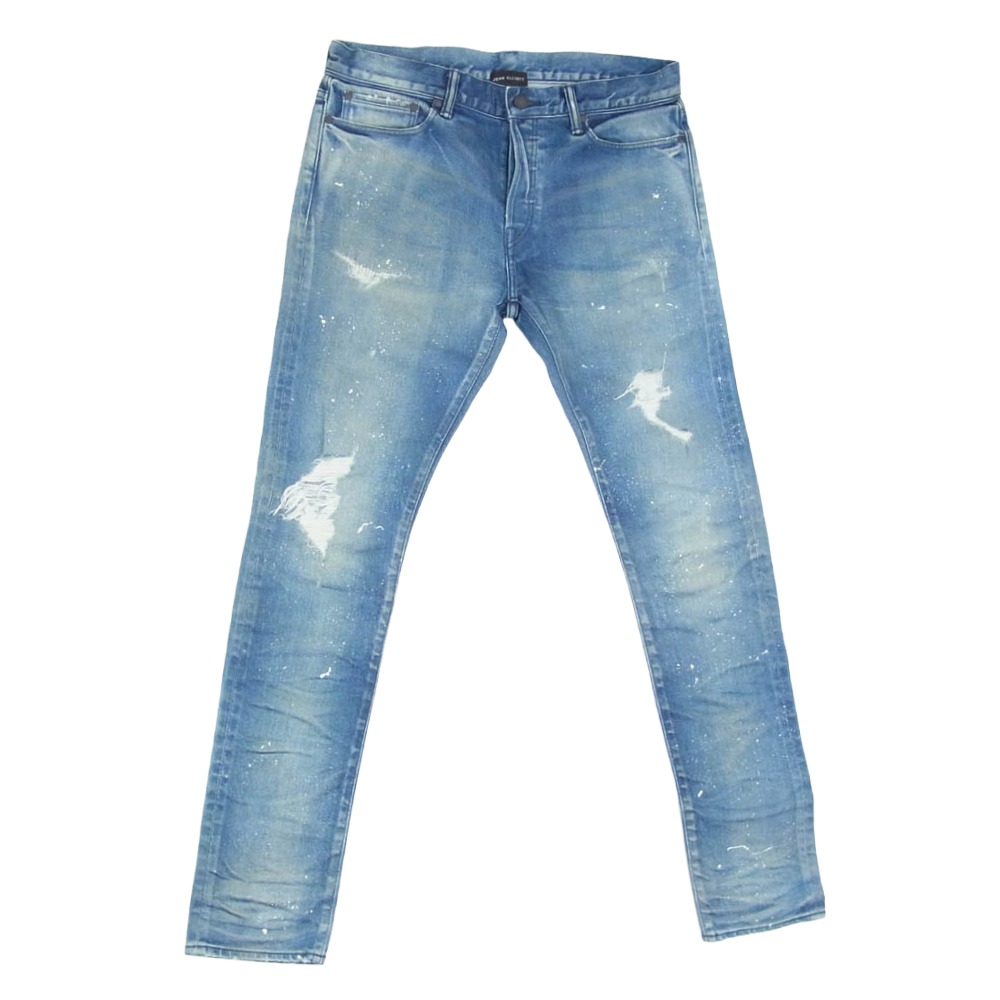 ジョンエリオット John Elliott ペンキ加工 クラッシュ加工 ボタンフライ 5ポケット スリムフィット スキニー デニムパンツ ライトブルー系 31 メンズ【古着】【中古】