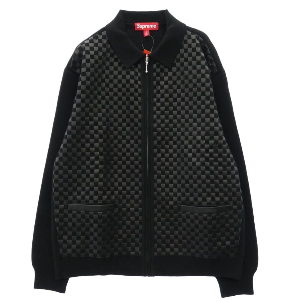 Supreme シュプリーム 24AW Woven Leather Zip Up Cardigan ウーブン なめし革 ジップアップ ジレー 黒いこと系 S【美品】 メンズ【古着】【中古】