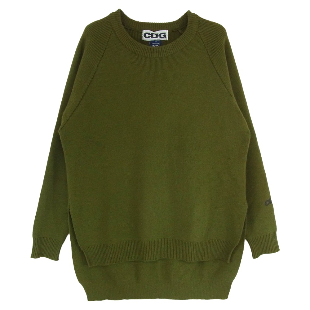 AD2021 SZ-N005 CDG シーディージー × LOCHAVEN of Scotland ロックエーベン SIDE SLIT KNIT SWEATER サイドスリット ニットセーター カーキ系 XL メンズ【古着】【中古】