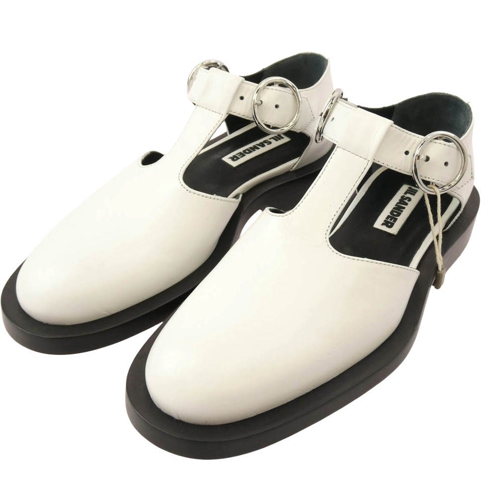 JIL SANDER ジルサンダー JS36055A Tバー ストラップ レザー シューズ ホワイト系 35 【極上美品】 レディース【中古】