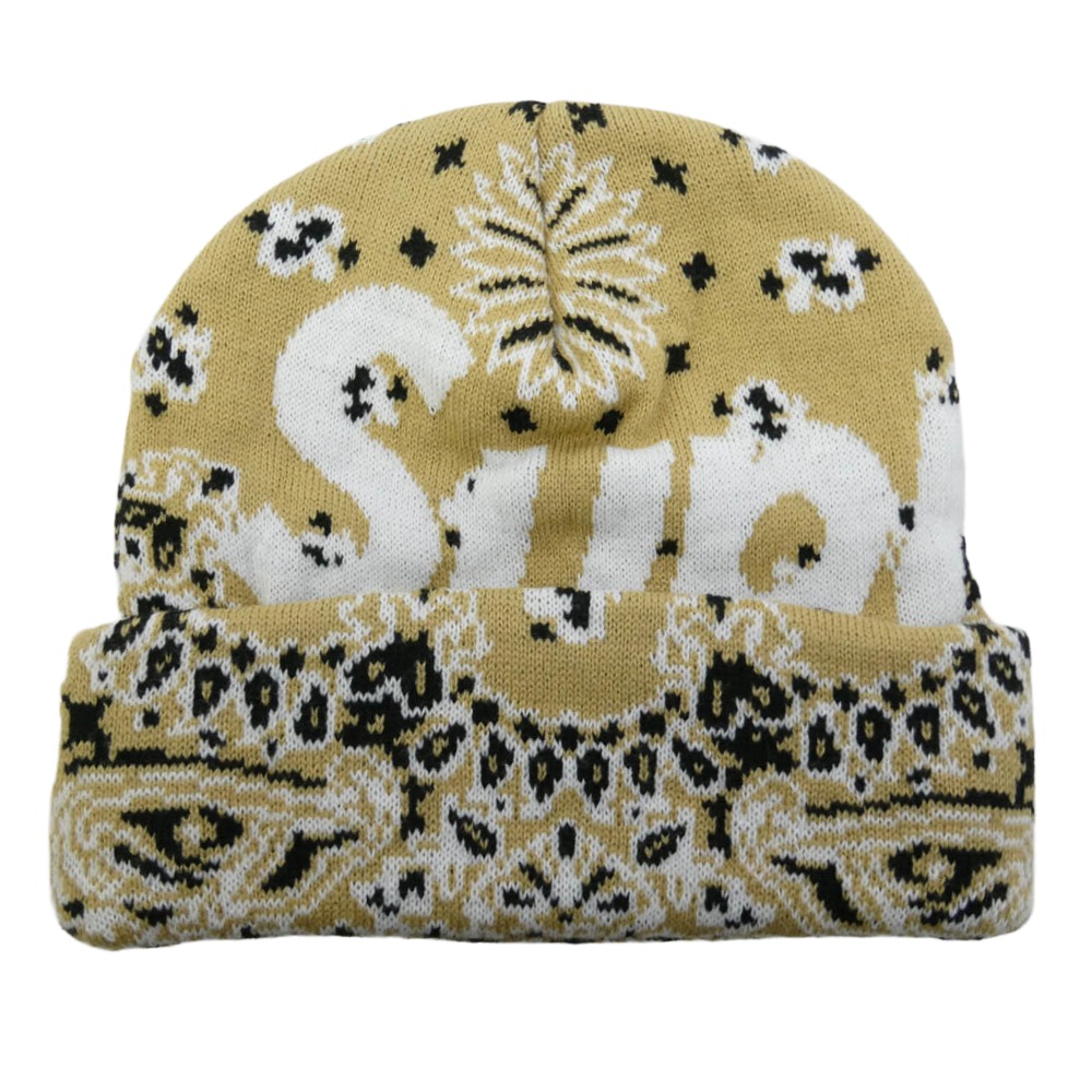 Supreme シュプリーム 24AW Bandana Big Logo Beanie バンダナ ビッグロゴタイプ ビーニー 編み物帽 旗がしら ベージュ系 メンズ【中古】