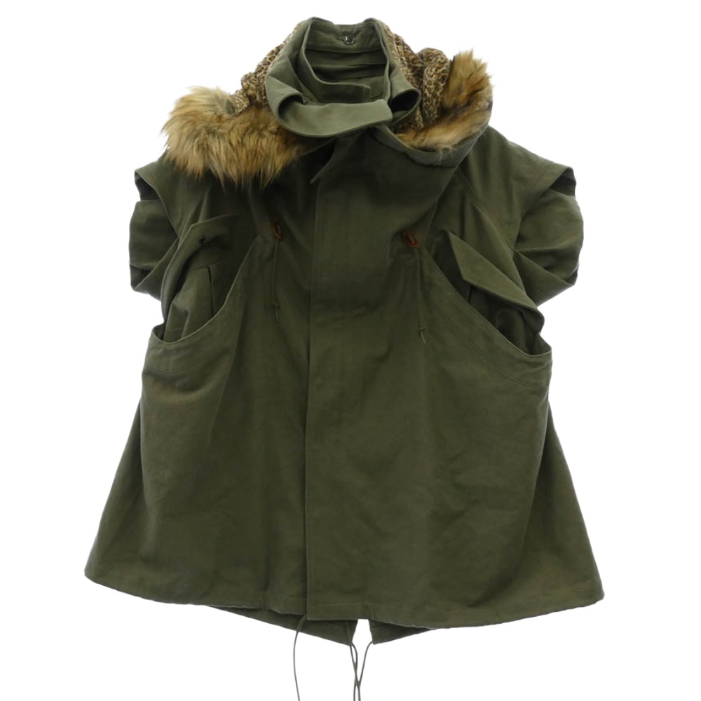 JUNYA WATANABE COMME des GARCONS ジュンヤワタナベコムデギャルソン 17aw JT-C005 レオパードファー  モッズコート モスグリーン系 M  メンズ【古着】【中古】 コート・ジャケット-メンズファッション