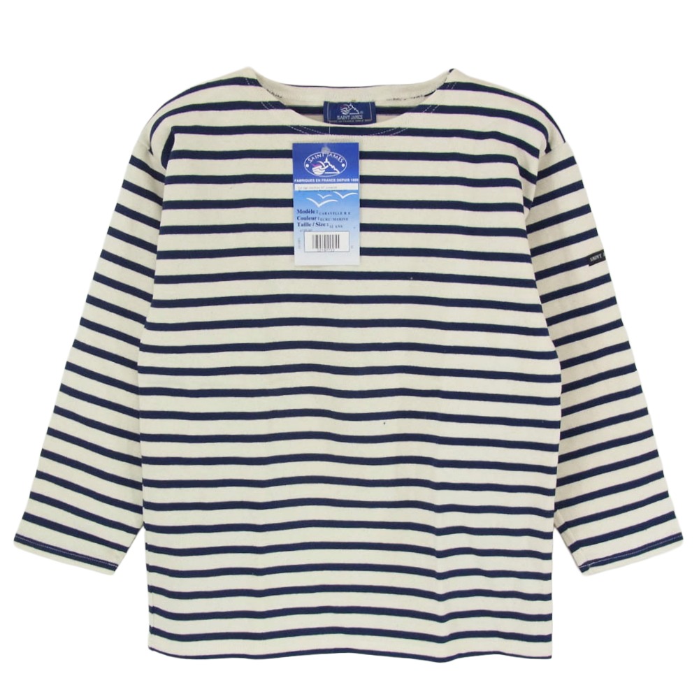 SAINT JAMES セントジェームス デッドストック フランス製 80s 90s CARAVELLE キャラベル バスクシャツ 長袖 Tシャツ サイズ12 ネイビー系 12ans 【極上美品】 レディース【古着】【中古】