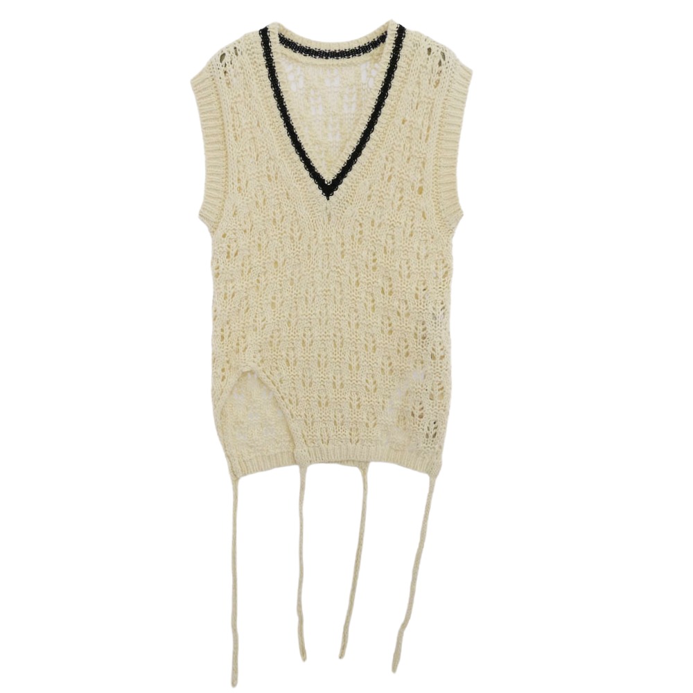 beautiful people ビューティフルピープル 1545210001 double-end cotton wool linen lace top 2WAY Vネック ニット ベスト オフホワイト系 36 レディース【古着】【中古】