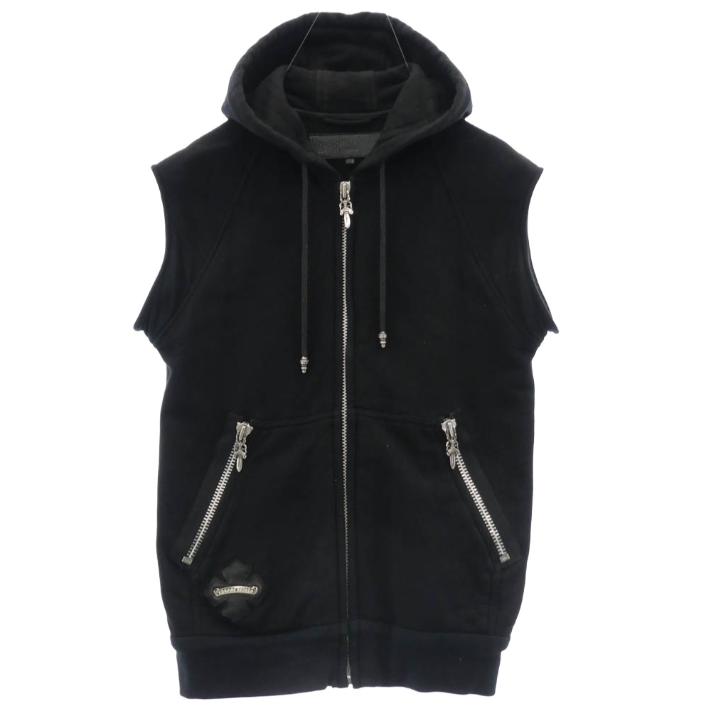 CHROME HEARTS クロムハーツ（原型無） LI\u0027L PUDGE SS プラスレザーパッチ ダガージップ ノースリーブ パーカー フーディー 黒いこと系 M  メンズ【古着】【中古】