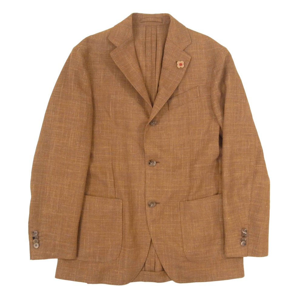 LARDINI ラルディーニ JK767 easy wear ブートニエール付き添い人 リネン 3B テーラード 上衣 赤銅色系 44  メンズ【古着】【中古】