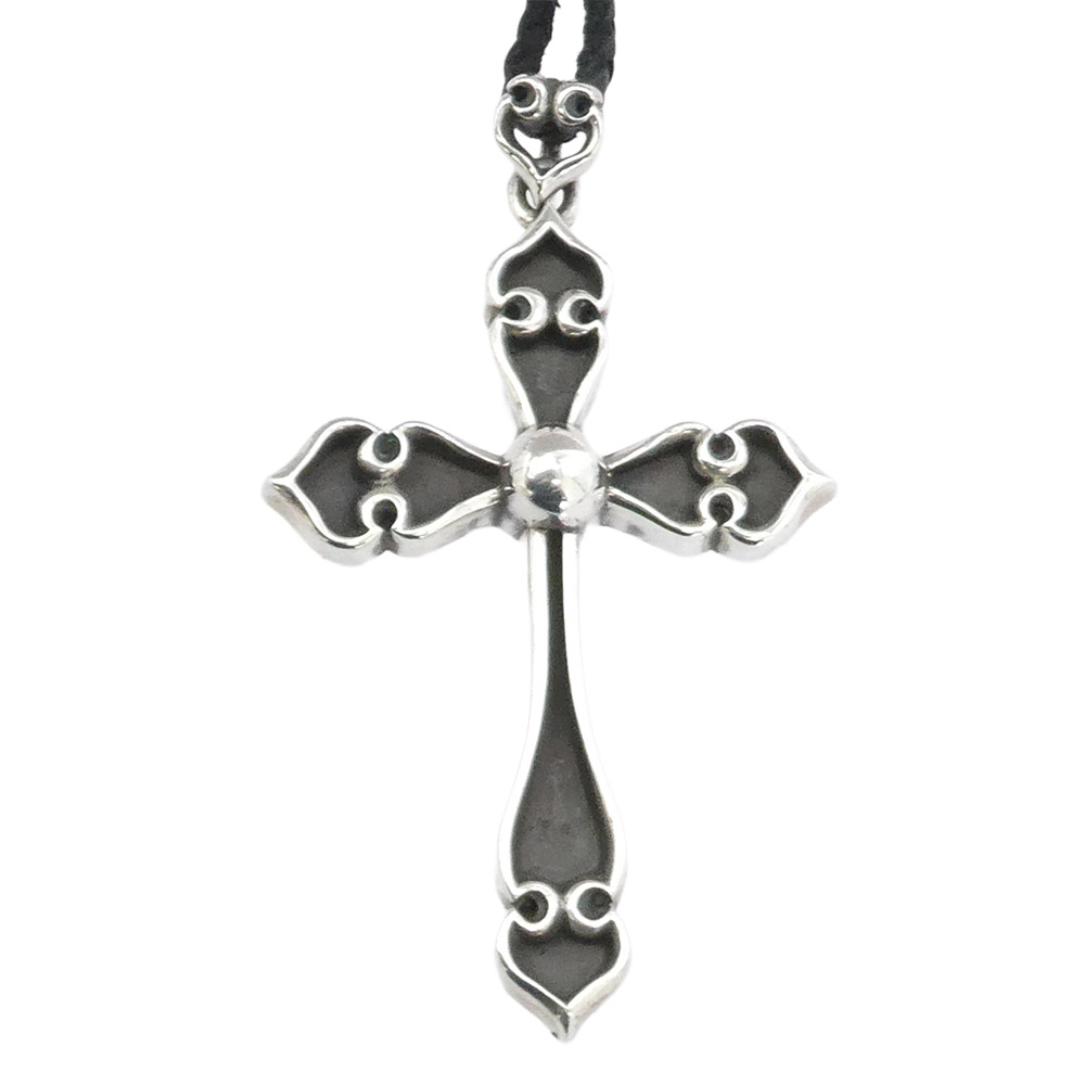 CHROME HEARTS クロムハーツ（原本無） SPADE CROSS ラージ スペードクロス ペンダント ボロチップ レザーブレード ネックレス シルバー系 ブラック系 メンズ【中古】｜ブランド古着 ライフ店
