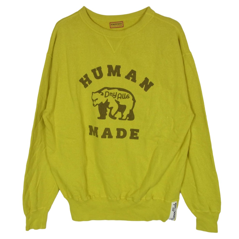HUMAN MADE ヒューマンお手伝いさん 25AW HM30CS028 TSURIAMI SWEATSHIRT ツリアミ トレーナー ベア 染み込み 刷り上げる Vガゼット 労働者の一団のど首 汗水 黄色系 XL  メンズ【古着】【中古】