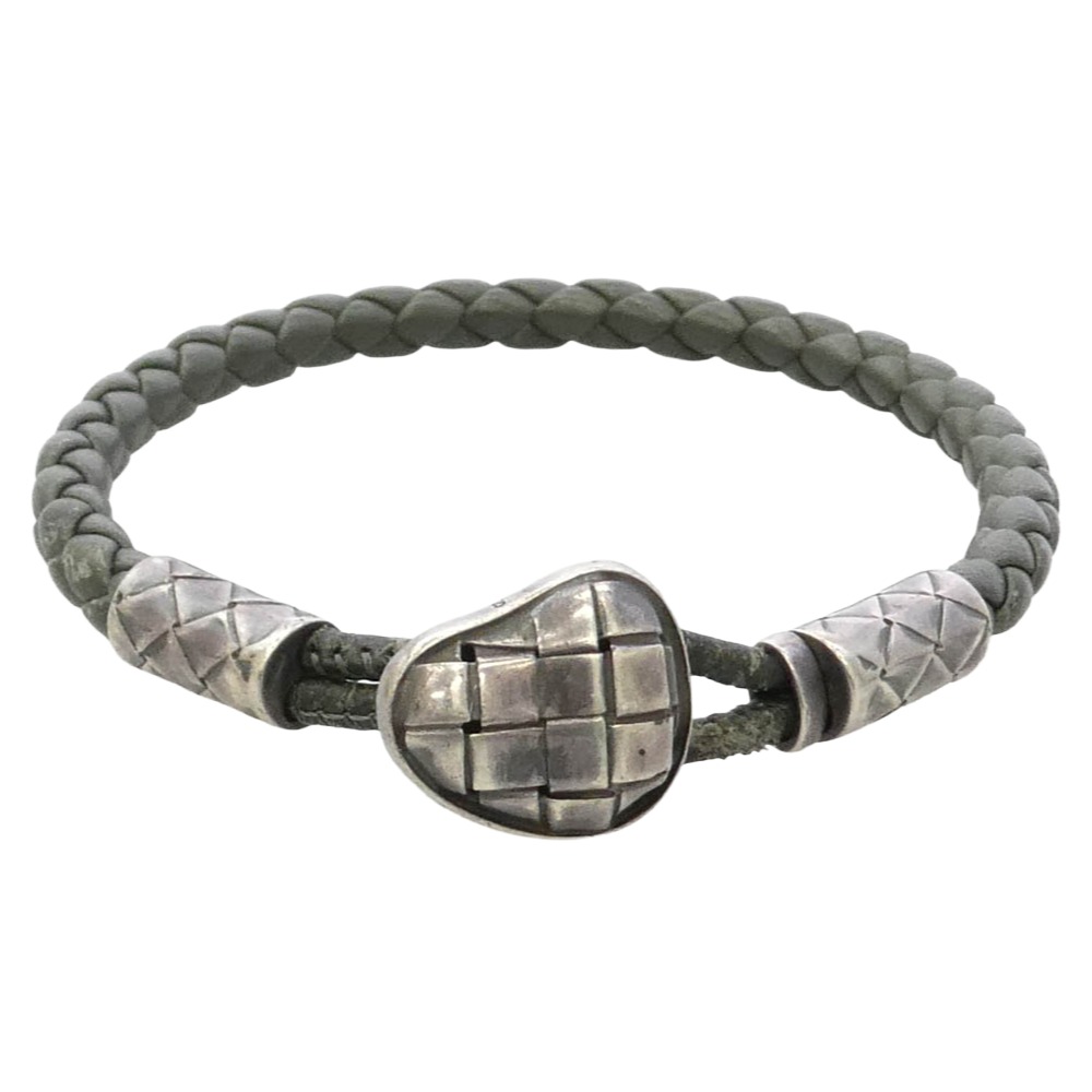 BOTTEGAVENETA ボッテガヴェネタ Intrecciato イントレチャート なめし革 腕輪 イタリア製 しろがね色 ハート型 黒いこと系 しろがね色系 メンズ【中古】