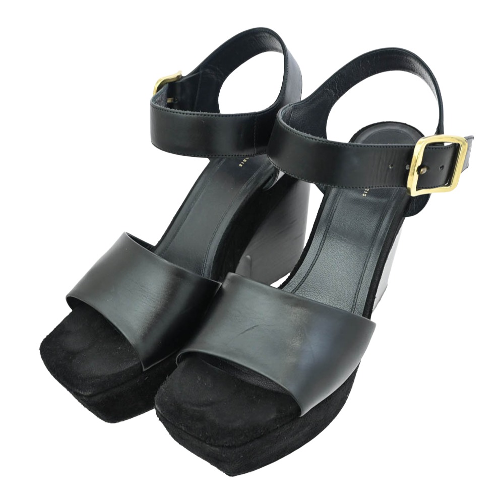 CELINE セリーヌ 317773CPZC Wedge Sandal アンクルストラップ ベルベット ウェッジ サンダル ブラック系 36.5 レディース【中古】|ブランド古着 ライフ店