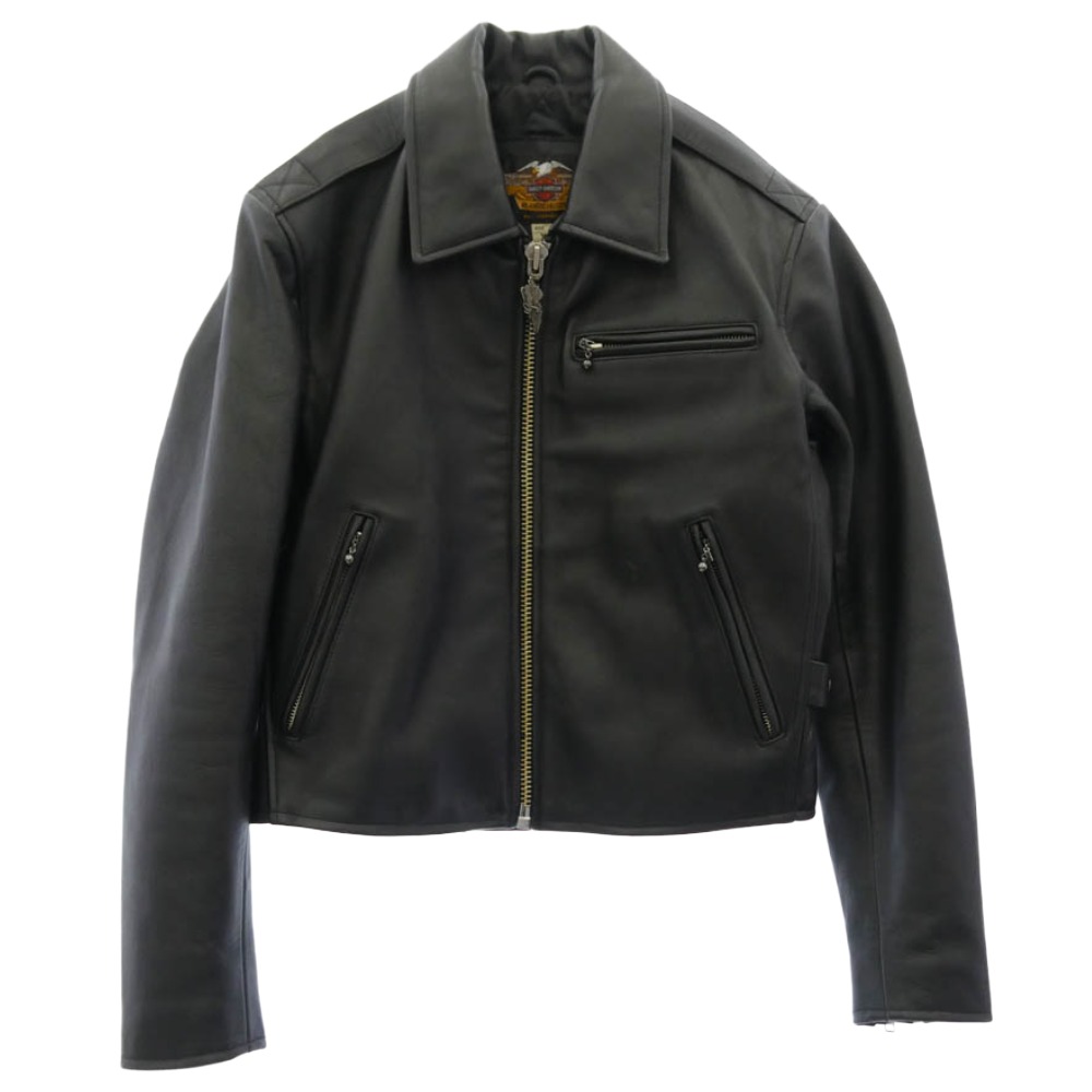 HARLEY DAVIDSON ハーレーダビッドソン 40181 single riders シングルライダース 裏地キルティング カウなめし革 上衣 黒いこと系 XS メンズ【古着】【中古】