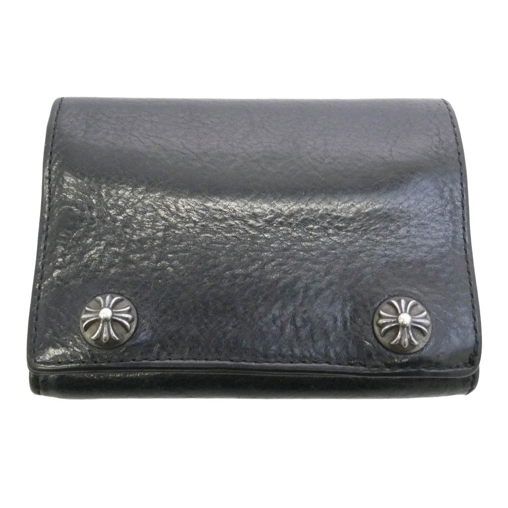 CHROME HEARTS クロムハーツ（原型無） 3FOLD 3フォールド クロスボール なめし革 ウォレット 三つ折り金入れ 黒いこと系 メンズ【中古】