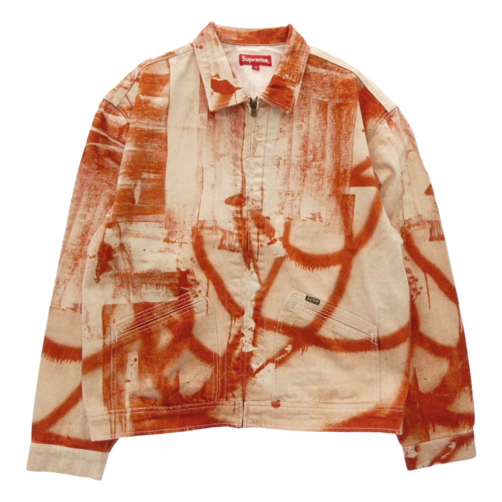 Supreme シュプリーム 21AW x Christopher Wool クリストファー 羊毛 ジーンズ 細工物 ジップアップ 上衣 上衣 オレンジ色系 M【御前上等美品】 メンズ【古着】【中古】