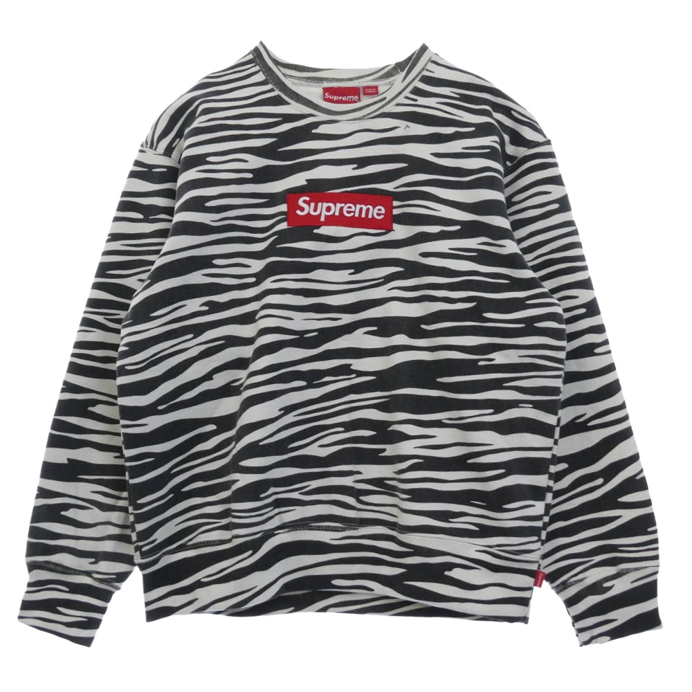 Supreme シュプリーム 22AW Box Logo Crewneck Zebra ゼブラ柄 ボックス席ロゴタイプ 労働者の一団のど首 汗水 黒いこと系 白いこと系 M  メンズ【古着】【中古】