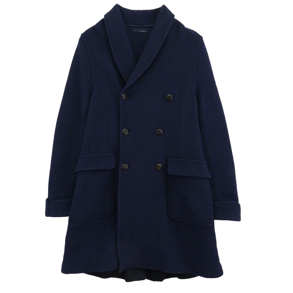 LARDINI ラルディーニ IA45042 ショールカラー バックベルト ダブルブレスト チェスターコート ネイビー系 M メンズ【古着】【中古】