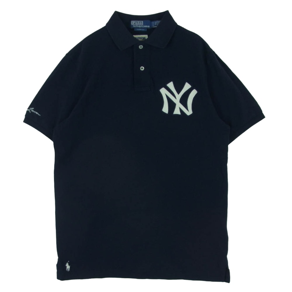 POLO RALPH LAUREN ポロ・ラルフローレン ニューヨーク州ヤンキース NYロゴタイプ 半袖 スポーツシャツ ダークネイビー系 S  メンズ【古着】【中古】