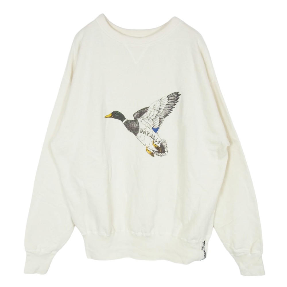 HUMAN MADE ヒューマンお手伝いさん 25AW HM30CS043 TSURIAMI SWEATSHIRT ツリアミ トレーナー 家鴨 グラフィック 刷り上げる Vガゼット 労働者の一団のど首 汗水 象牙色系 XL  メンズ【古着】【中古】