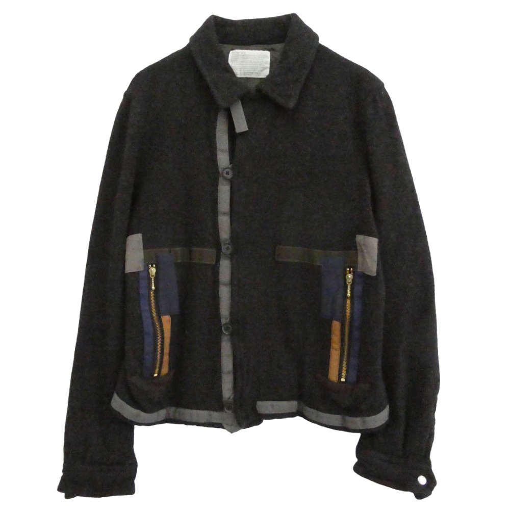 kolor カラー 18AW 18WCM-G14162S ウール パッチワークブルゾン ニット ジャケット ブラック系 1 メンズ【古着】【中古】