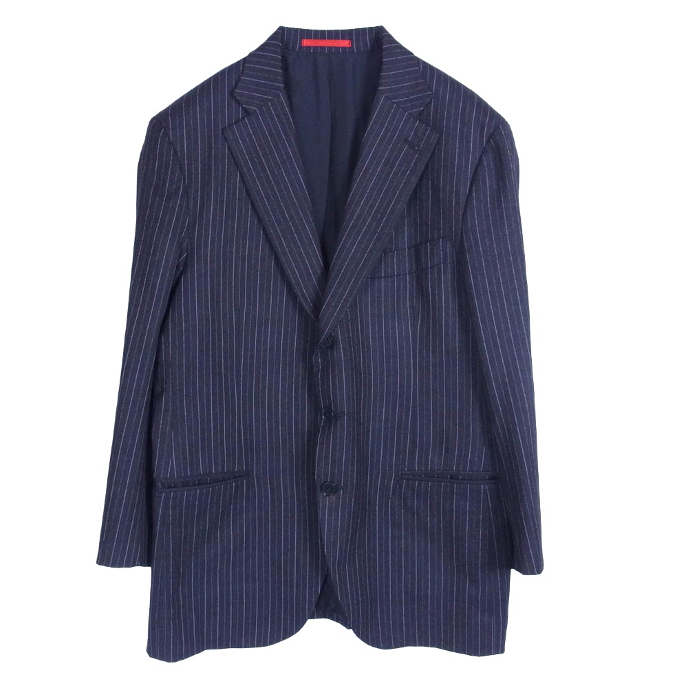 イザイア ISAIA ウール ストライプ テーラード ジャケット ネイビー系 50 メンズ【古着】【中古】
