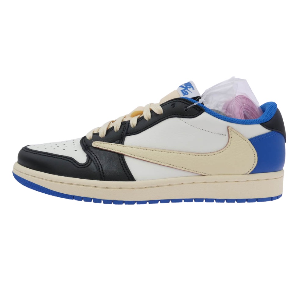 NIKE JORDAN DM7866-140【フェイクバスターズ価値付ける済】Travis Scott×fragment design Jordan 1 Low OG SP Military Blue トラヴィススコット × フラグメントデザイン エアジョーダン1 スニーカー 白いこと系 青色系 黒いこと系 26糎 【新古品】【未当て嵌める】 メンズ【中古】