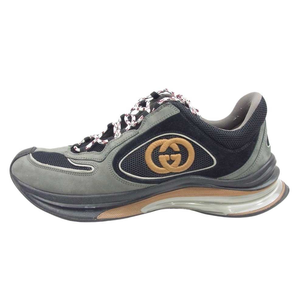 GUCCI グッチ スニーカー run lace up sneakers ラン レースアップ GGロゴ刺繍 スエード メッシュ ローカット スニーカー グレー系 10.5 メンズ【中古】