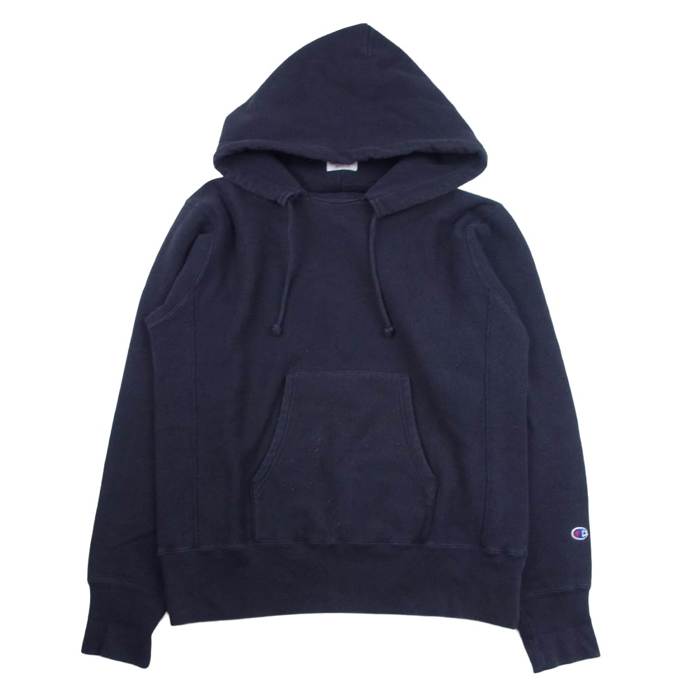 Champion チャンピオン REVERSE WEAVE 90周年記念 リバースウィーブ 後付け パーカー フーディー ネイビー系 M メンズ【古着】【中古】