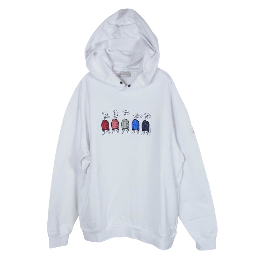 MONCLER モンク線路 22AW H20918G00038 809KR モンクレールジャパンタグ HOODIE 紋章付 ダックプリント ティーシャツパーカー 白いこと系 M  メンズ【古着】【中古】