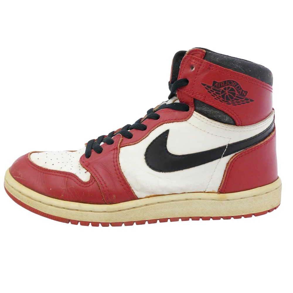 NIKE ナイキ 【褒めたたえる用】85年製 事あたらしい AIR JORDAN 1  CHICAGO エアジョーダン1 風の強い町 スニーカー 白いこと系 赤いこと系 黒いこと系 US9  メンズ【中古】