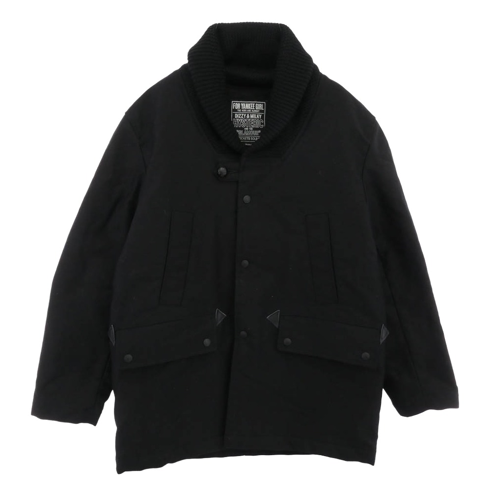 HYSTERIC GLAMOUR ヒステリックグラマー 22SS 02223AC05 ショールカラー ニットリブ クルミボタン 裏地キルティング ドンキーコート ブラック系 M メンズ【古着】【中古】