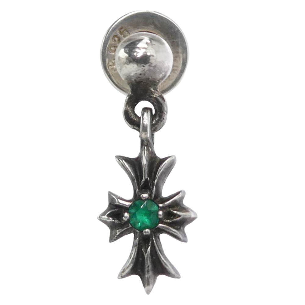 CHROME HEARTS クロムハーツ（原型無） TNY E CH PLS タイニーECHつけ加える落っこちる アフターエメラルド ピアス しろがね色系 緑であること系  メンズ【中古】