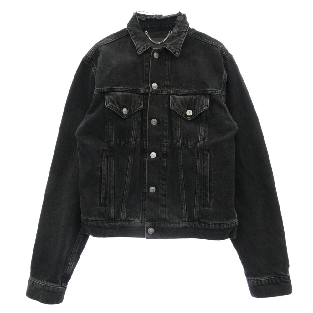 BALENCIAGA バレンシアガ 18SS 489847 TUE14 SINNERS DENIM JACKET ダメージ加工 ロゴ刺繍 デニム ジャケット ブラック系 44 メンズ【古着】【中古】
