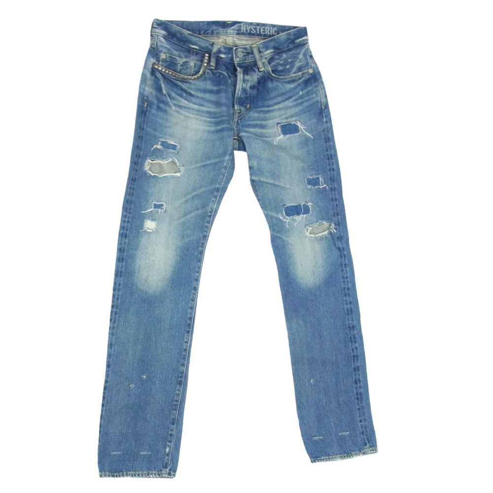 HYSTERIC GLAMOUR ヒステリックグラマー 0243AP17 SP加工 小窓リメイク スタッズ ストレート デニムパンツ インディゴブルー系 29  メンズ【古着】【中古】