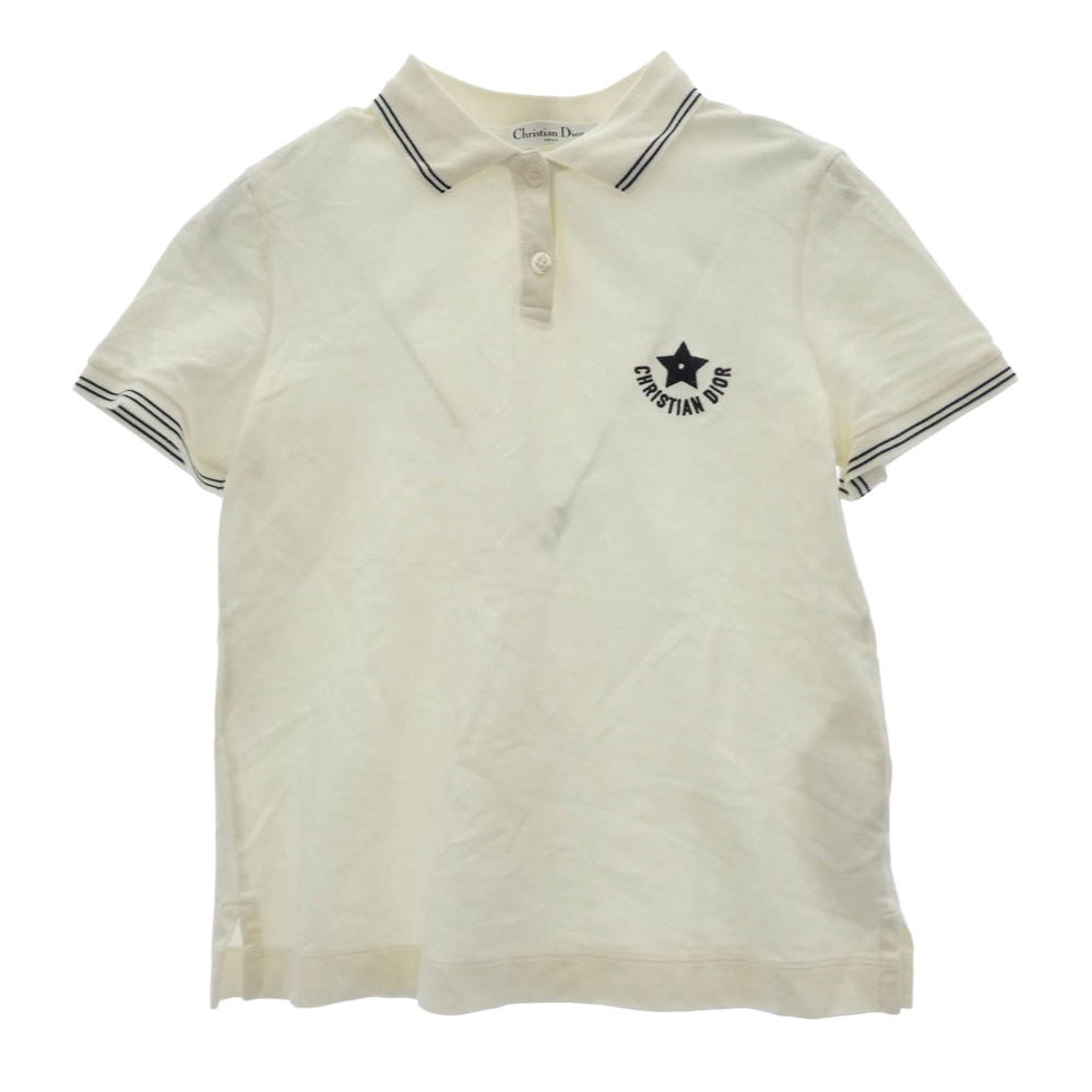 Christian Dior ディオール 443T10A4122 Dioriviera Polo Shirt ロゴタイプ 半袖 ポロ プルオーバー 白いこと系 XS  レディース【古着】【中古】