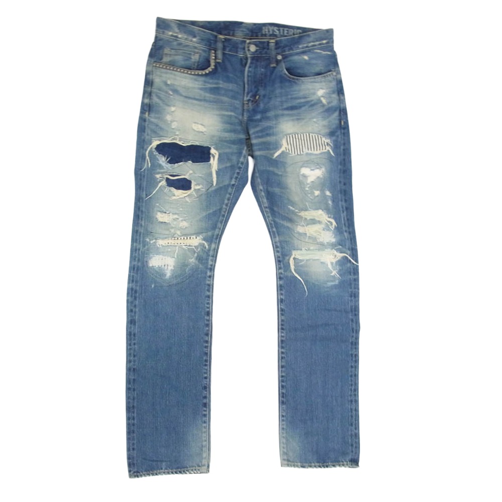 HYSTERIC GLAMOUR ヒステリックグラマー 19SS 02191AP19 RSM工業 取り繕い工業 スタッズポケット ジーンズズボン下 デニム インディゴブルー系 31  メンズ【古着】【中古】