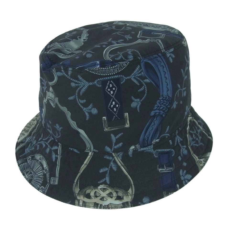 HERMES エルメス Fred Etriers reversible bucket hat フレッド・エトリエ リバーシブル バケットハット ネイビー系 58 メンズ【中古】