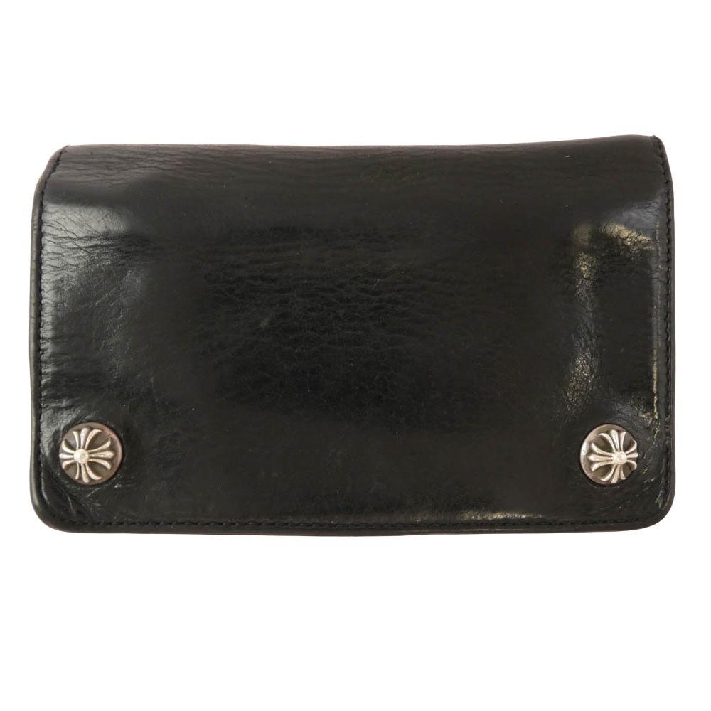CHROME HEARTS クロムハーツ（原書無） 1ZIP クロスボールボタン 1ジップ なめし革 ウォレット 紙入れ 黒いこと系  メンズ【中古】