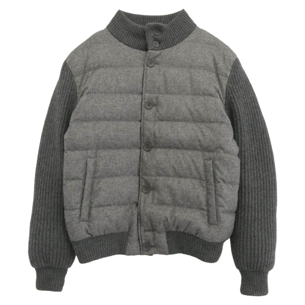 Herno ヘルノ シルクカシミア×ローゲージカシミア ニット スタンドカラー コンビ ダウンブルゾン ジャケット グレー系 54 メンズ【古着】【中古】