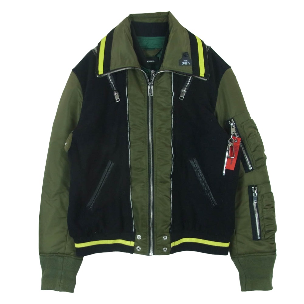 DIESEL ディーゼル ドッキングデザイン バックプリント MA-1 フライト ジャケット 中国製 グリーン系 ブラック系 S メンズ【古着】【中古】
