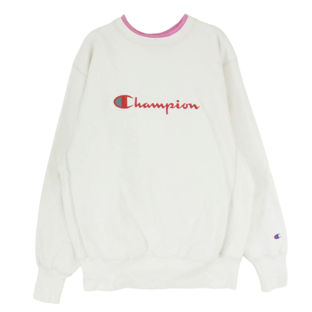 Champion はやりっ児 90s 刺しゅう引き舟 二重襟 労働者の一団のど首 長袖 汗水 白いこと系 XL  メンズ【古着】【中古】