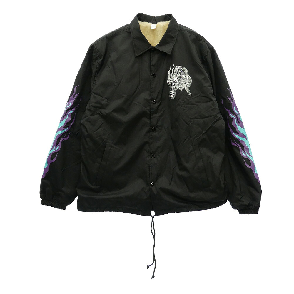 アス US × Suntee Don\u0027t Fuck with My Chopper herpa Lined Nylon Coach Jacket コーチ職 上衣 黒いこと系 L 【御前上等美品】 メンズ【古着】【中古】