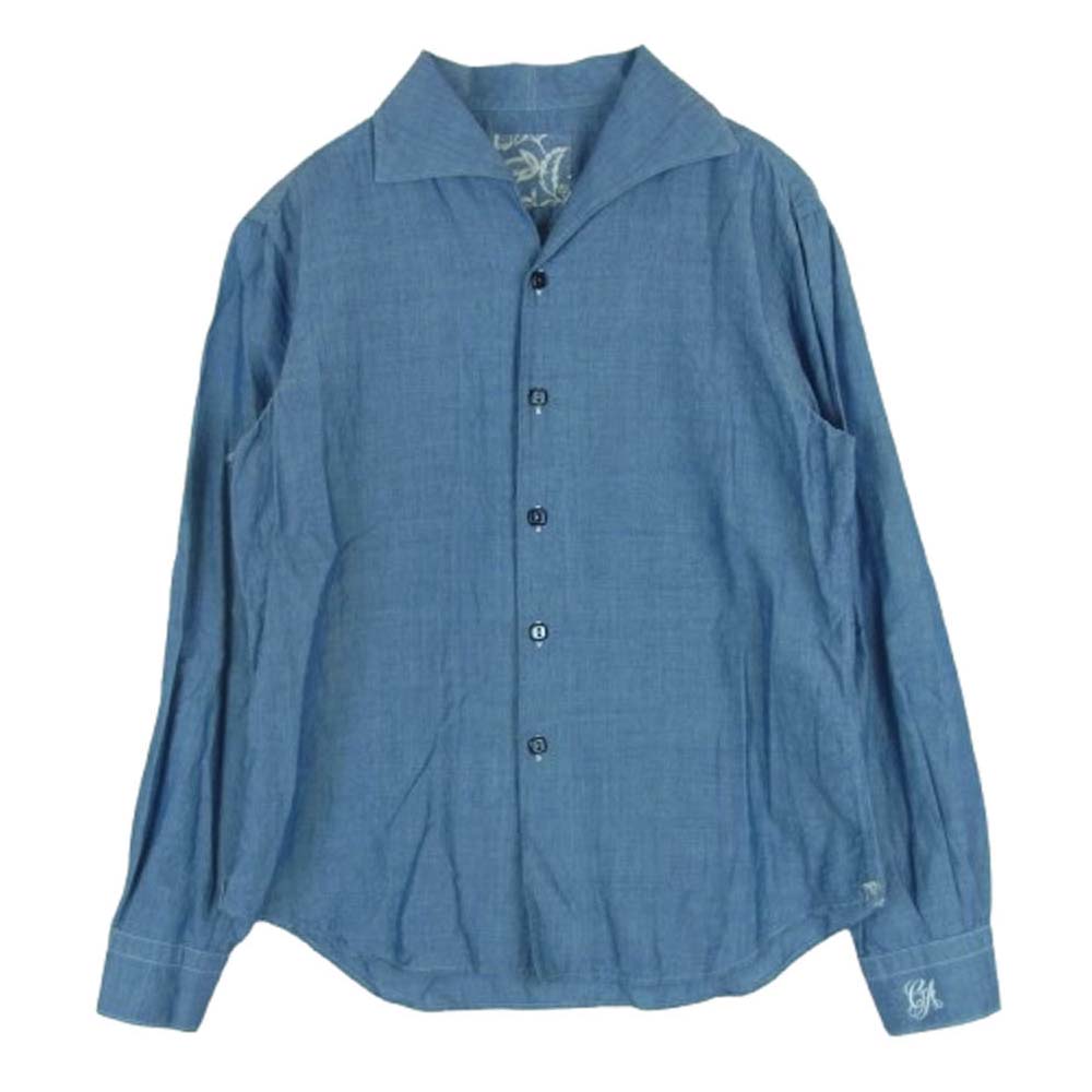 ジョルジオアルマーニ　イタリア製　長袖リネンシャツ　青　38 古着 ジョルジオアルマーニ イタリア製 長袖リネンシャツ 青 38 古着